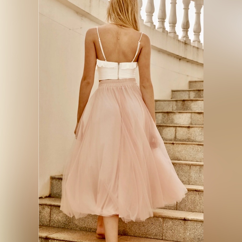 Selfie Leslie Blush Pink Tulle Midi Skirt - Picture 5 of 9